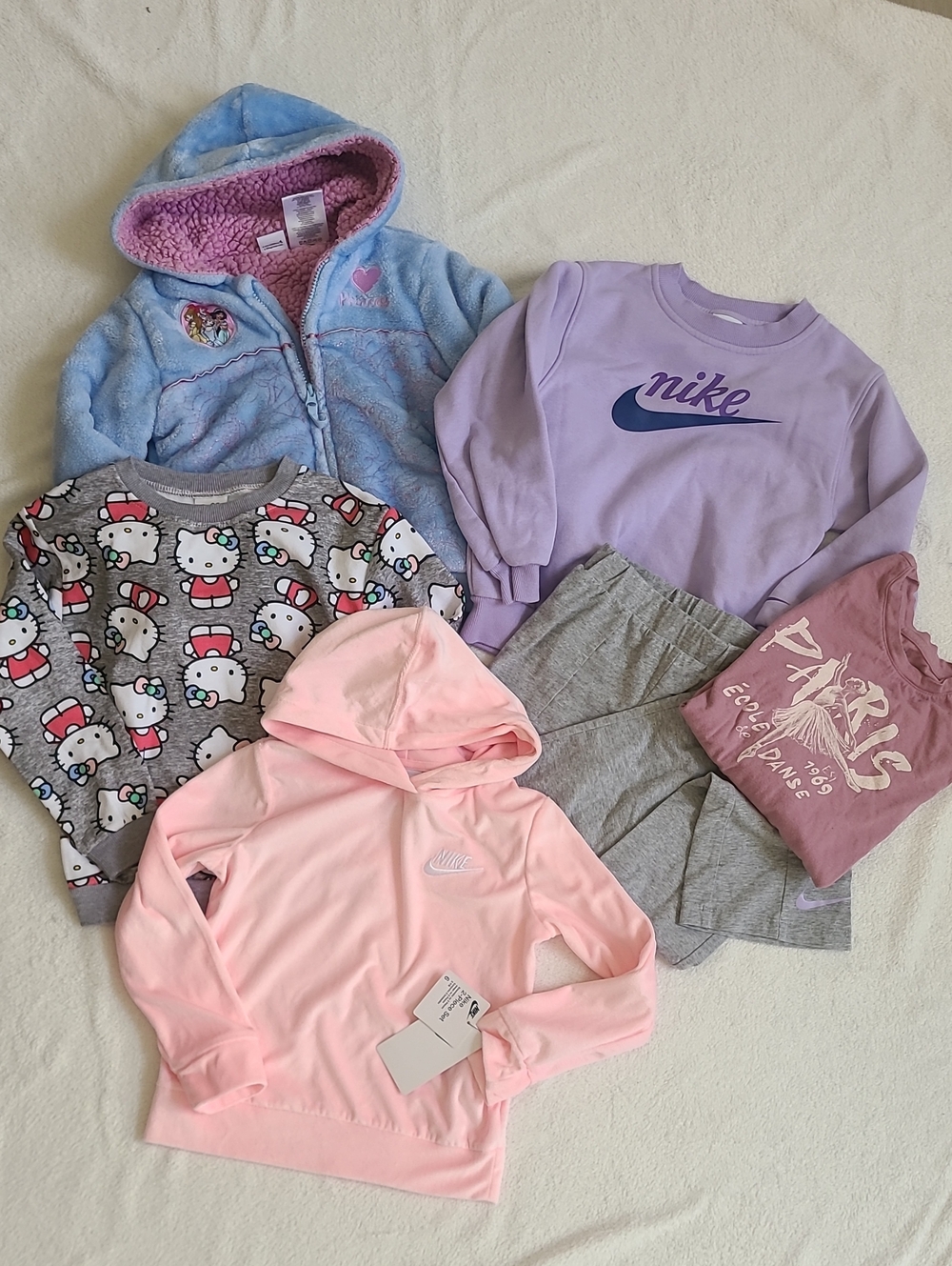 Nike Girls Size 6 Pink Purple Gray Blue Sweatshirt Jacket Bundle Disney Sanrio